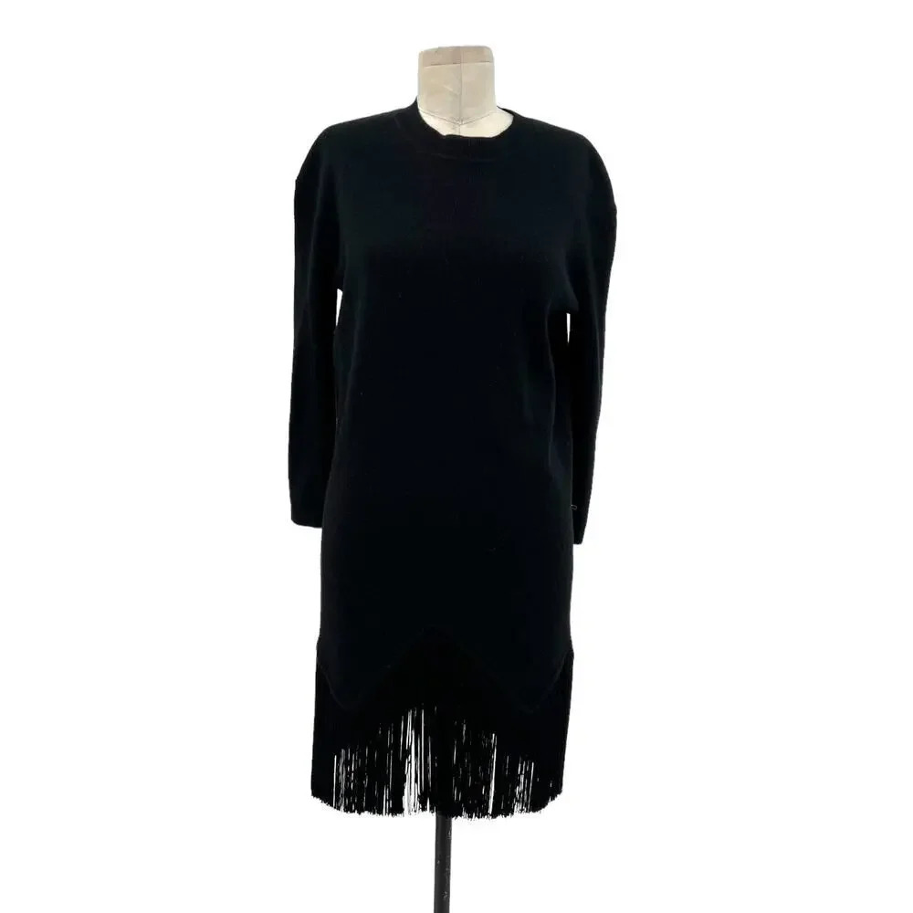 Timo Weiland Black Merino Wool Fringe Hem Sweater Dress Size‎ XS
